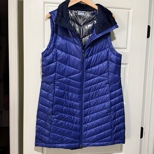 COLUMBIA HEAVENLY LONG VEST L OMNIHEAT Zippered pockets blue rare